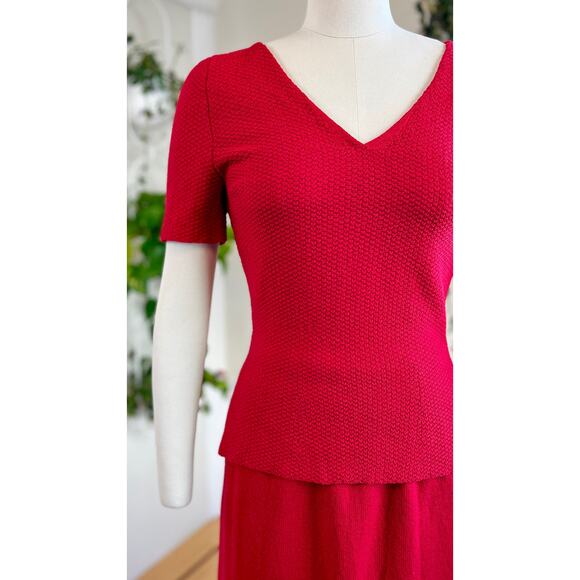 Vintage 1950s Knit Set 50s Red Wool Sweater Top Skirt Matching Two Piece - Picture 7 of 8